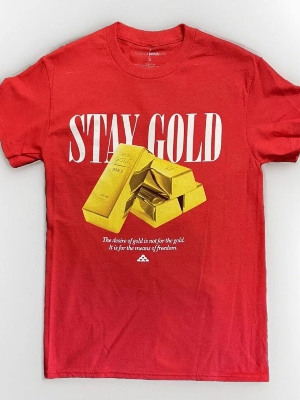 NWT Men’s Fashion Nova “Stay Gold” Graphic T shirt Red Size Small